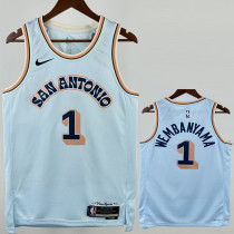 24-25 SA Spurs WEMBANYAMA #1 Light blue City Edition Top Quality Hot Pressing NBA Jersey