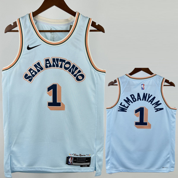 24-25 SA Spurs WEMBANYAMA #1 Light blue City Edition Top Quality Hot Pressing NBA Jersey