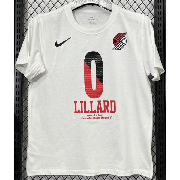 T187 Trail Blazers LILLARD #0 White High Quality Casual T-Shirt