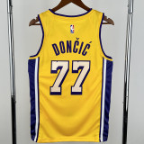 Lakers DONCIC #77 Yellow Top Quality Hot Pressing NBA Jersey(V领)