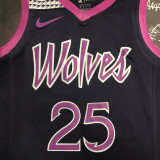 Timberwolves ROSE #25 Purple Black Top Quality Hot Pressing NBA Jersey