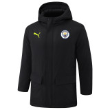 24-25 Man City Black Hooded Windbreaker Fabric Cotton Coat #G242(绿彪标)