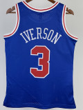 1996-97 76ERS IVERSON #3 Blue Retro Top Quality Hot Pressing NBA Jersey(圆领）