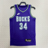 22-23 BUCKS ANTETOKOUNMPO #34 Purple Top Quality Hot Pressing NBA Jersey (Retro Logo)