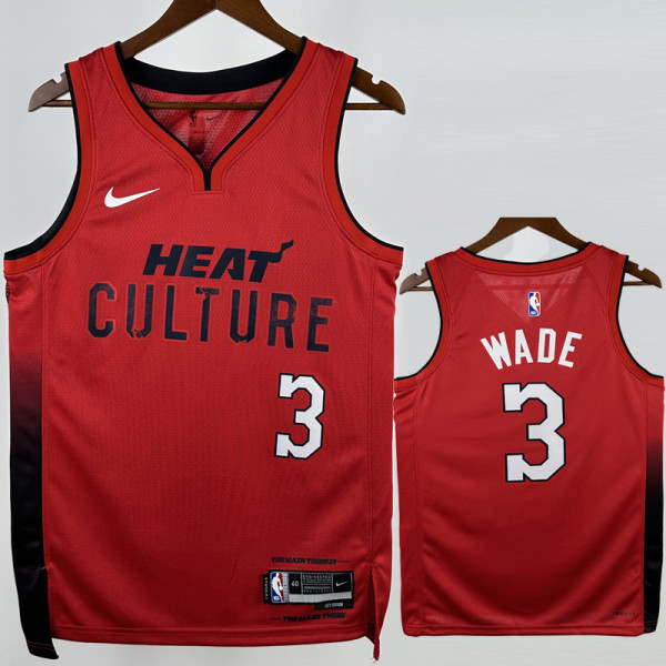 24-25 HEAT WADE #3 Red City Edition Top Quality Hot Pressing NBA Jersey (V领）
