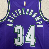 22-23 BUCKS ANTETOKOUNMPO #34 Purple Top Quality Hot Pressing NBA Jersey (Retro Logo)