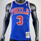 1996-97 76ERS IVERSON #3 Blue Retro Top Quality Hot Pressing NBA Jersey(圆领）