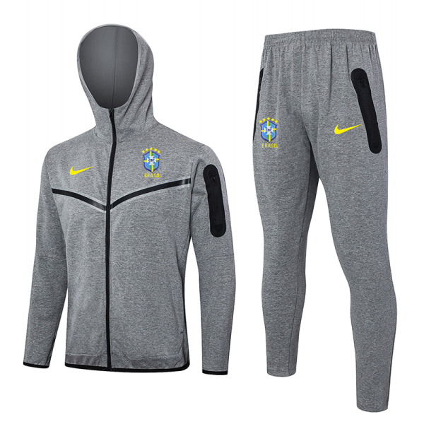 24-25 Brazil Grey Hoodie Jacket Tracksuit #F573