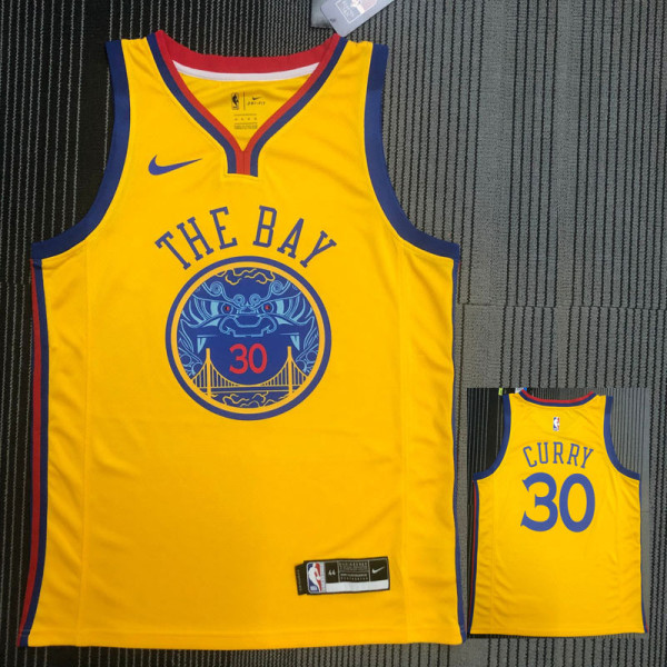2018 Warriors CURRY #30 Yellow Retro NBA Jersey
