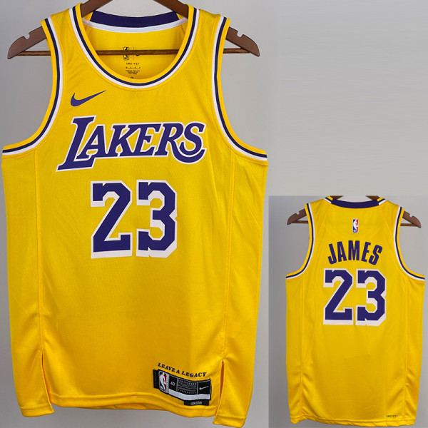 22-23 LAKERS JAMES #23 Yellow Top Quality Hot Pressing NBA Jersey(圆领)