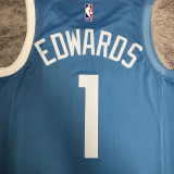 2019-20 Timberwolves EDWARDS #1 Sky Blue Retro Top Quality Hot Pressing NBA Jersey