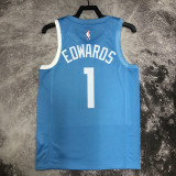 2019-20 Timberwolves EDWARDS #1 Sky Blue Retro Top Quality Hot Pressing NBA Jersey