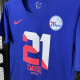 T192 76ERS EMBIID #21 Blue High Quality Casual T-Shirt