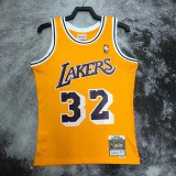 1984-85 LAKERS JOHNSON #32 Yellow Retro Top Quality Hot Pressing NBA Jersey(圆领)