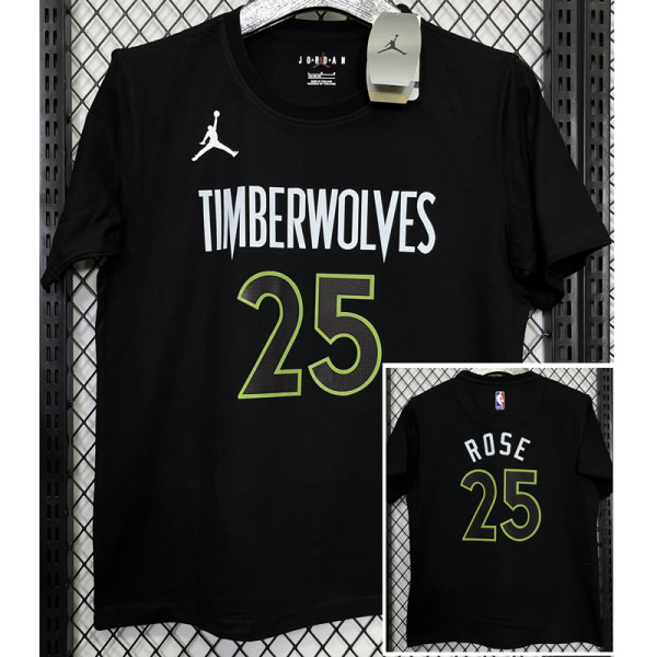 T181 Timberwolves ROSE #25 Black High Quality Casual T-Shirt
