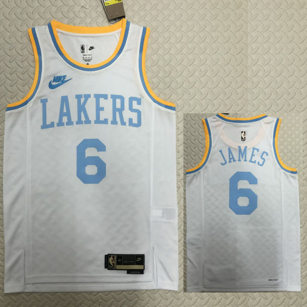 22-23 LAKERS JAMES #6 White Top Quality Hot Pressing NBA Jersey (Retro Logo)