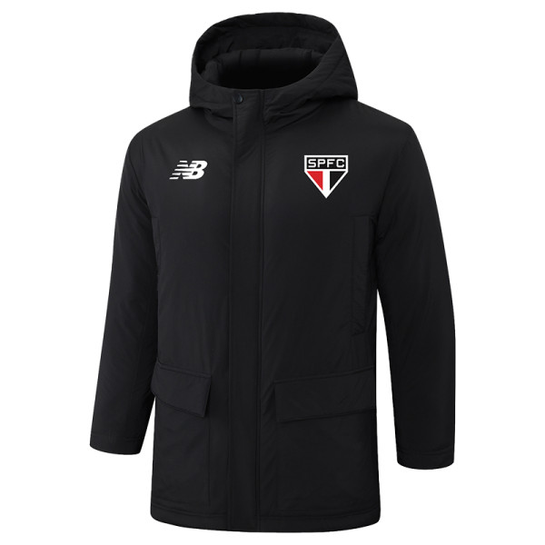 24-25 Sao Paulo Black Hooded Windbreaker Fabric Cotton Coat #G261