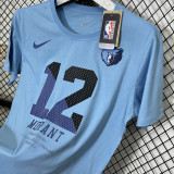 T191 Grizzlies MORANT #12 Lake blue High Quality Casual T-Shirt