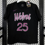 T161 Timberwolves ROSE #25 Black High Quality Casual T-Shirt