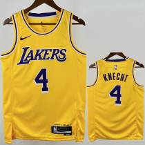 22-23 Lakers KNECHT #4 Yellow Top Quality Hot Pressing NBA Jersey(圆领)