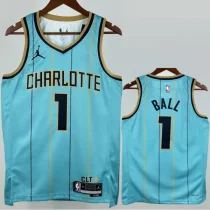 24-25 Hornets BALL #1 Blue City Edition Top Quality Hot Pressing NBA Jersey(V领)