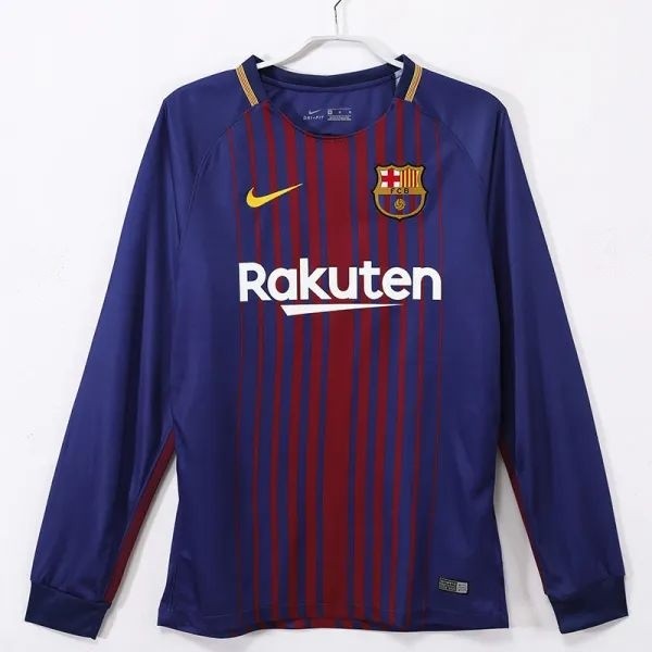 2017-2018  Barcelona  Home Long Sleeve Retro Soccer Jersey