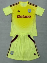 2025-26 Aston Villa Yellow Goalkeeper Kids Soccer Jersey