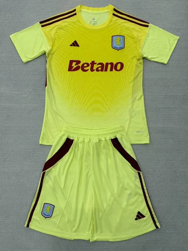 2025-26 Aston Villa Yellow Goalkeeper Kids Soccer Jersey