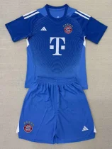 2025-26 Bayern Blue Goalkeeper Kids Soccer Jersey