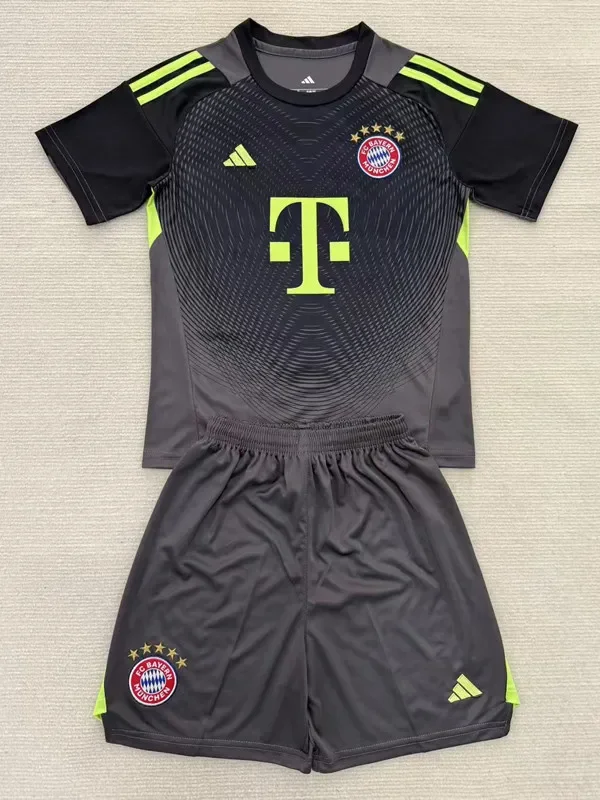 2025-26 Bayern Black Goalkeeper Kids Soccer Jersey
