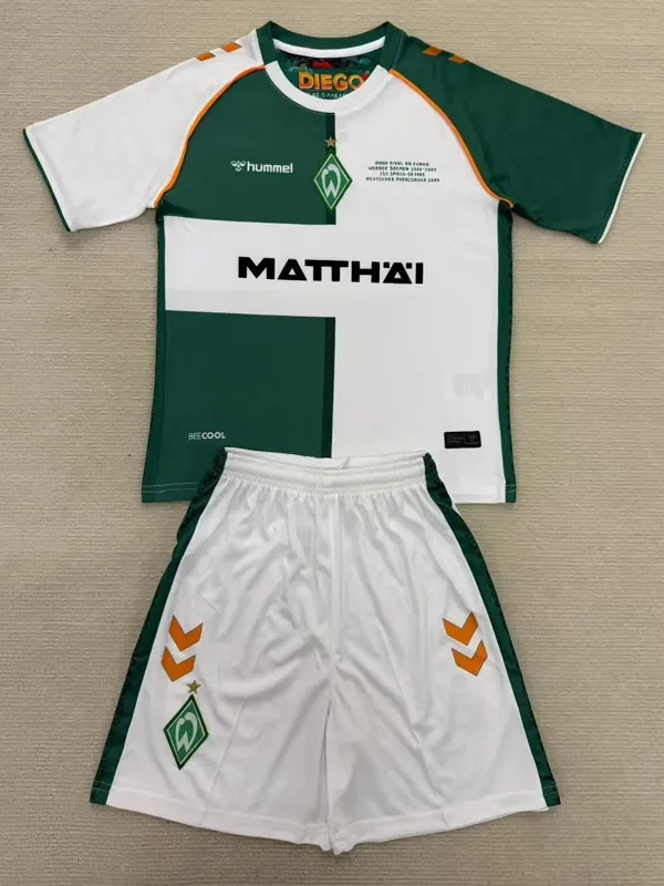 2025-26 Werder Bremen Green White Special Edition Kids Soccer Jersey