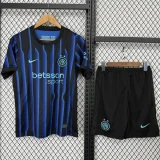 2025-26 Inter Milan  Home Kids Soccer Jersey (左袖/背下广告)