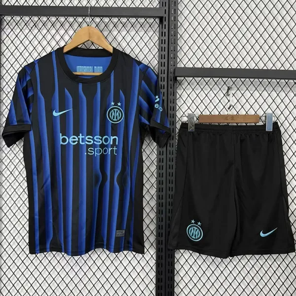 2025-26 Inter Milan  Home Kids Soccer Jersey (左袖/背下广告)