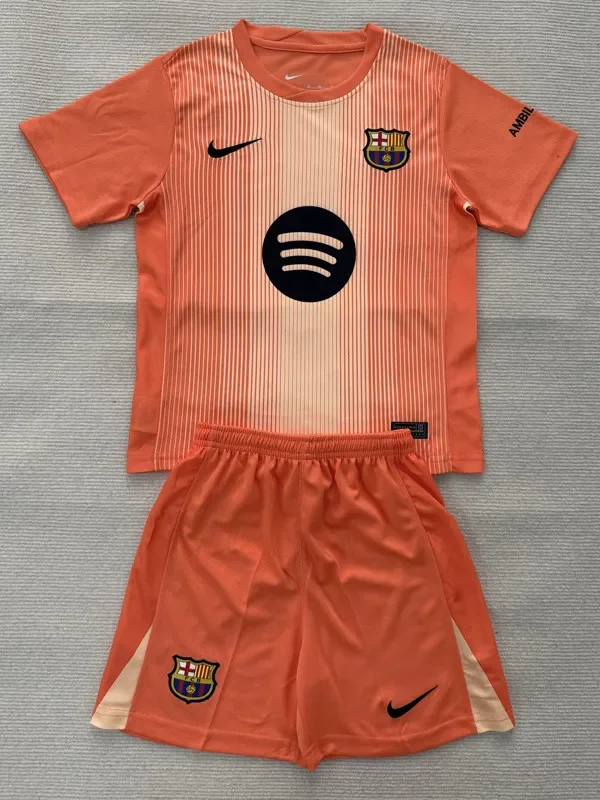 2025-26  Barcelona Orange Goalkeeper Kids Soccer Jersey