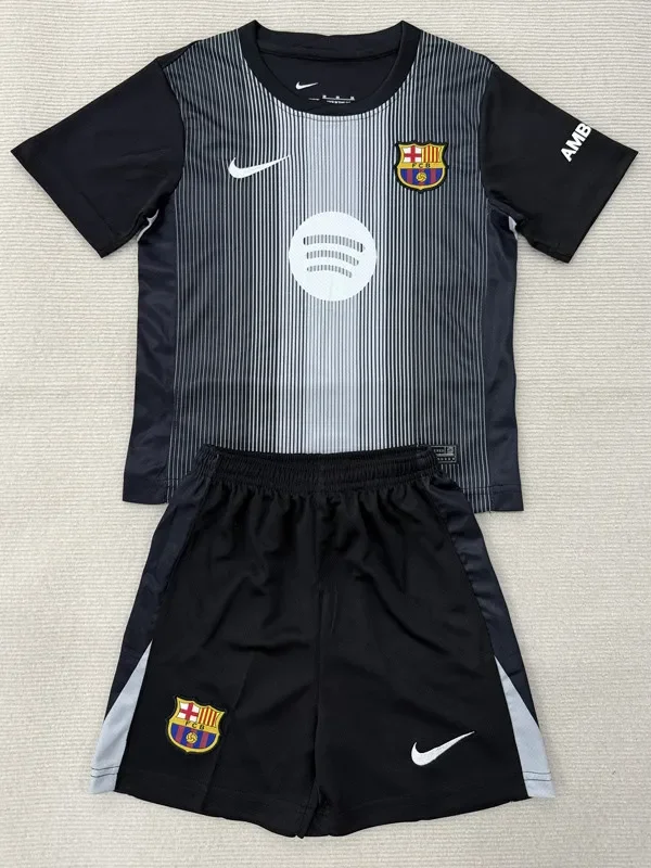 2025-26  Barcelona Black Goalkeeper Kids Soccer Jersey