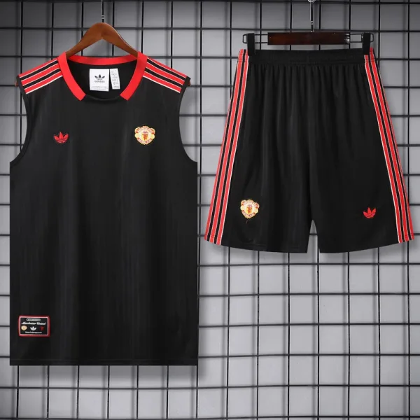 2025-26 Man Utd Black Tank top and shorts suit