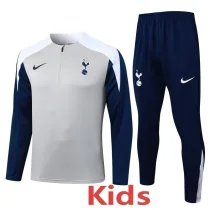 2025-26 Tottenham Hotspur Light gray Kids Half Pull Tracksuit #E25185(童装)(半拉链)