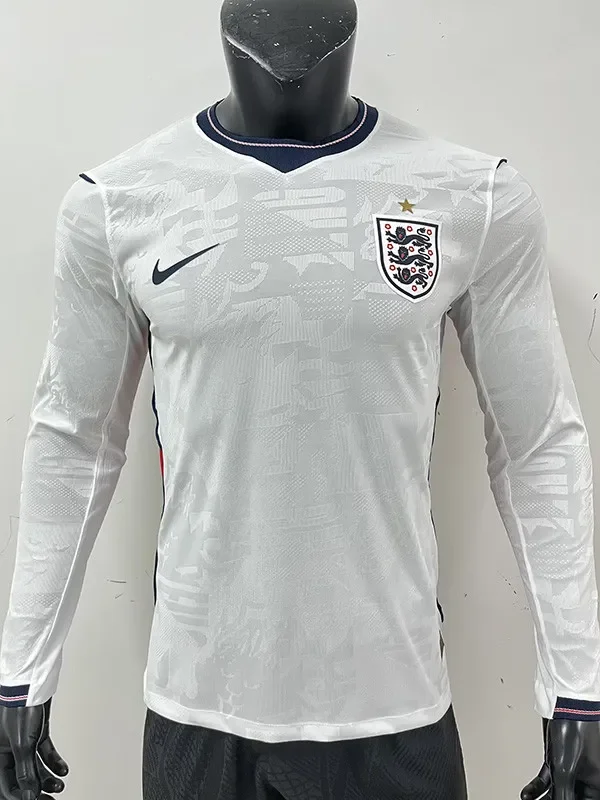 26-27 England Home Long Sleeve Player Version Soccer Jersey (长袖球员)