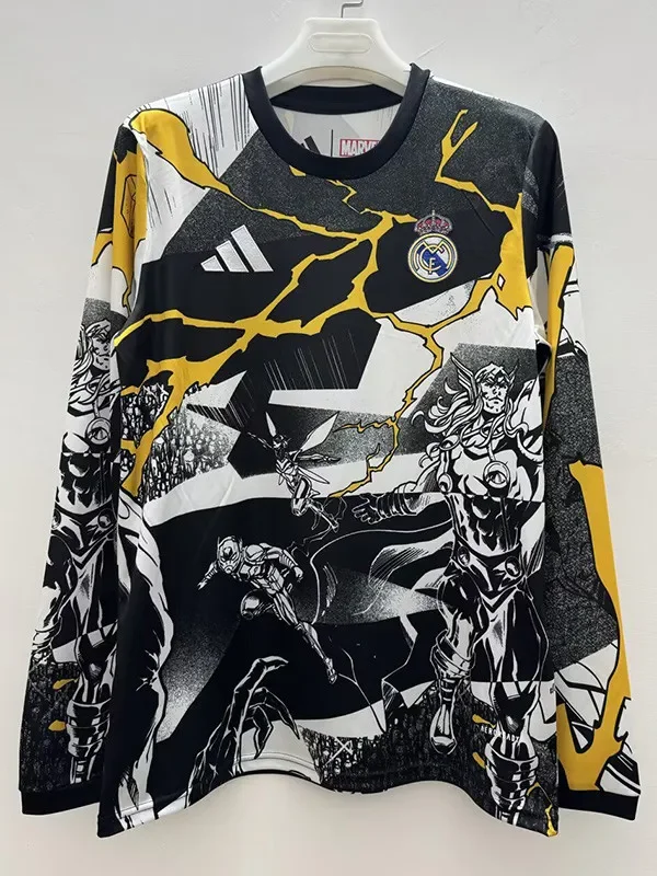 2025-26 Real Madrid White Black Joint Edition Long Sleeve Training (长袖)(漫威)