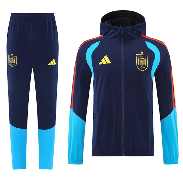 2025-26 Spain Royal Blue Windbreaker Suit (Hoodie)(风衣套装)