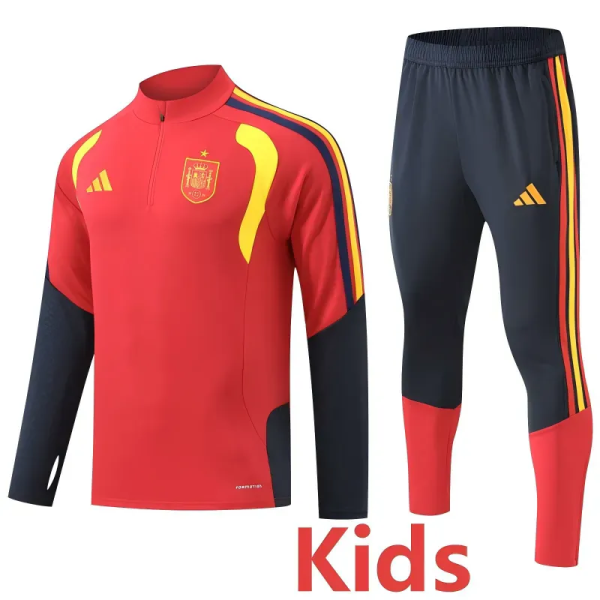 2026-27 Spain Red Kids Half Pull Tracksuit (童装)(半拉链)