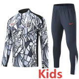 2026-27 England White Kids Half Pull Tracksuit (童装)(涂鸦半拉链)
