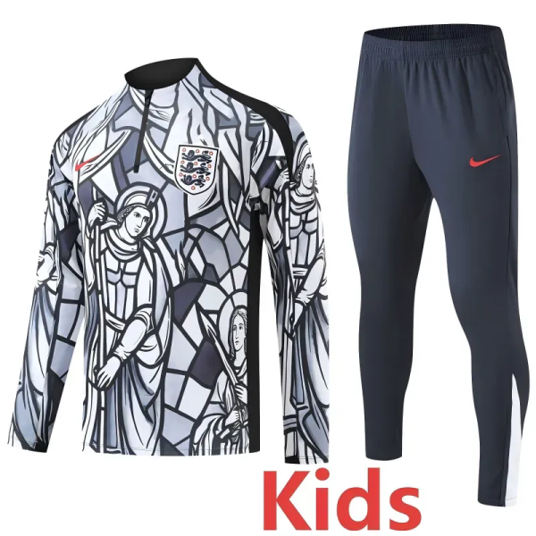 2026-27 England White Kids Half Pull Tracksuit (童装)(涂鸦半拉链)