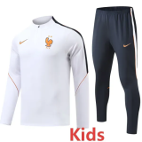 2026-27 France White Kids Half Pull Tracksuit (童装)(半拉链)