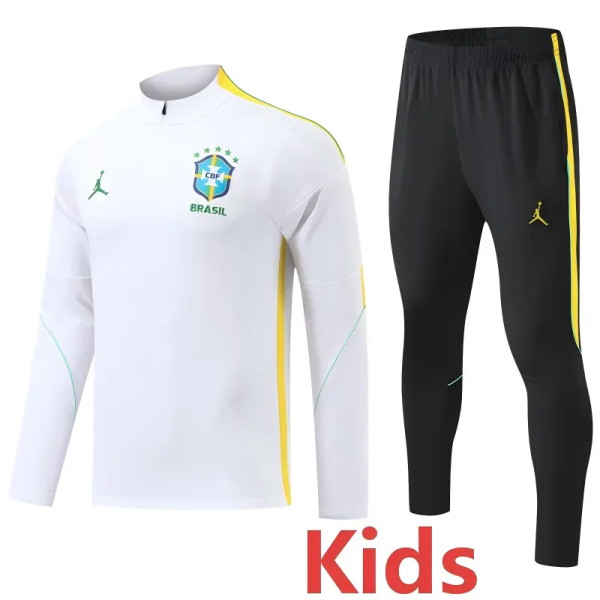 2026-27 Brazil White Kids Half Pull Tracksuit (童装)(半拉链)