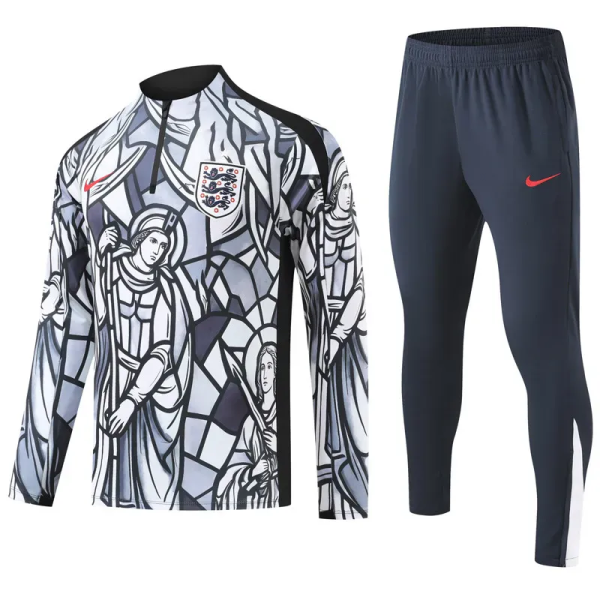 2026-27 England White Half Pull Tracksuit (涂鸦半拉链)