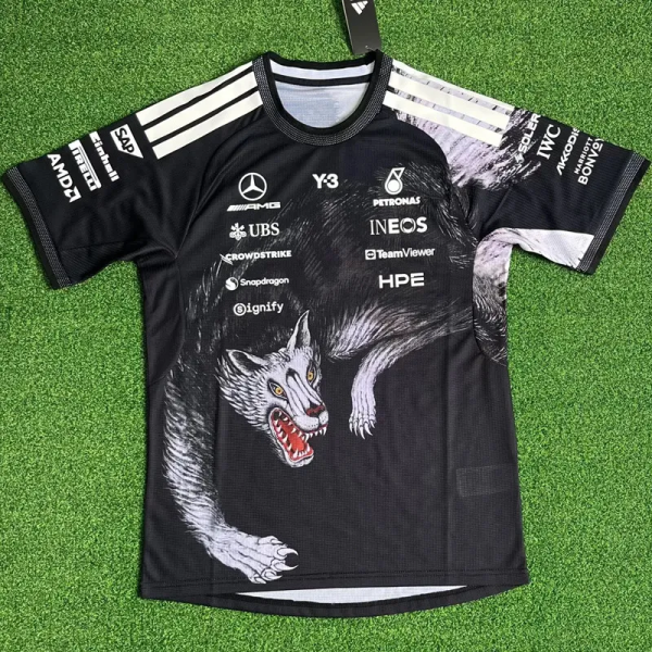 2026 Mercedes Black T-Shirts Racing Suit (Football Jersey Size)小狼头(圆领)