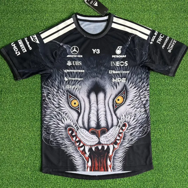 2026 Mercedes Black T-Shirts Racing Suit (Football Jersey Size)大狼头(圆领)