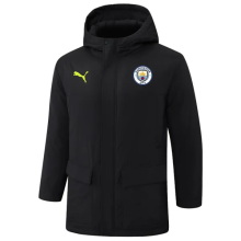 24-25 Man City Black Hooded Windbreaker Fabric Cotton Coat(绿彪标)