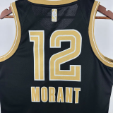 23-24 Grizzlies MORANT #12 Black Glory Edition Top Quality Hot Pressing NBA Jersey